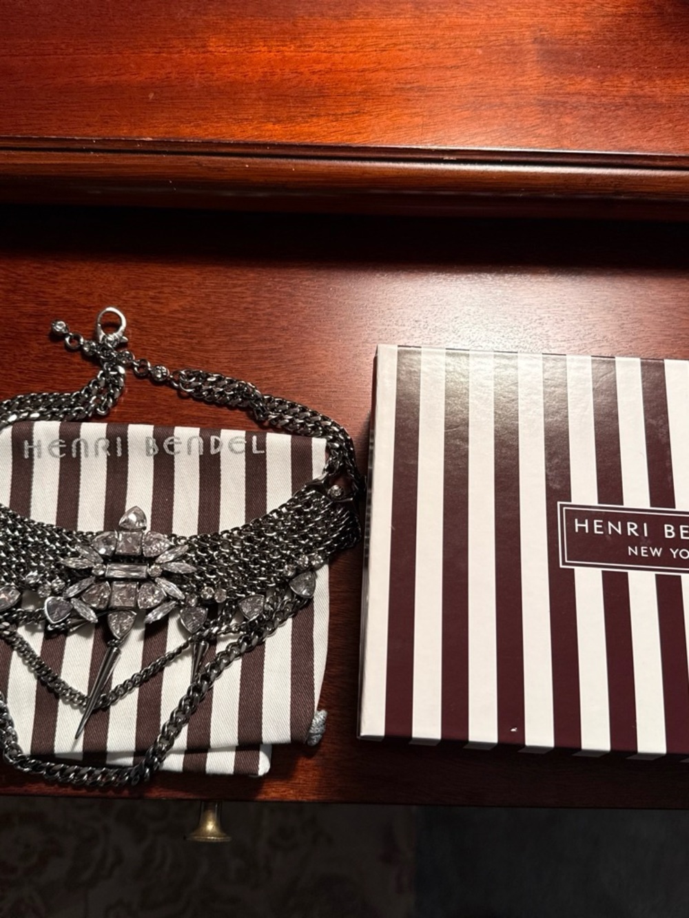 henri bendel silver-tone multi-chain crystal bib necklace